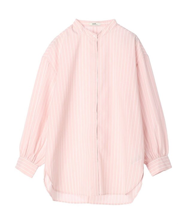 earth music&ecology バンドカラーストライプシャツ Salmon Pink