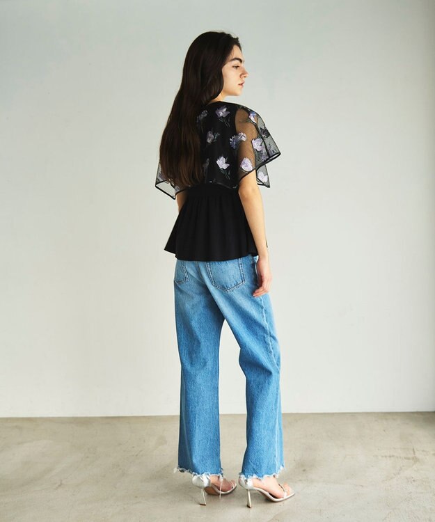 GRACE CONTINENTAL 刺繍ケープニットトップ ブラック