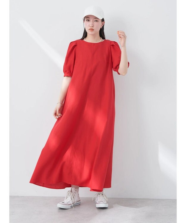 earth music&ecology リサイクルポリエステルブレンドＡラインワンピース Red