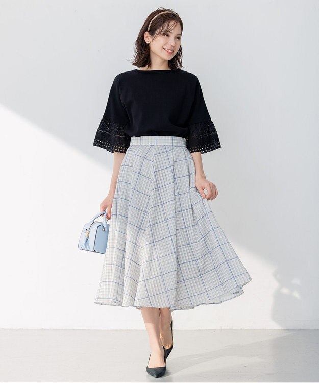 組曲 【WEB限定】レーススリーブ ニット ブラック系