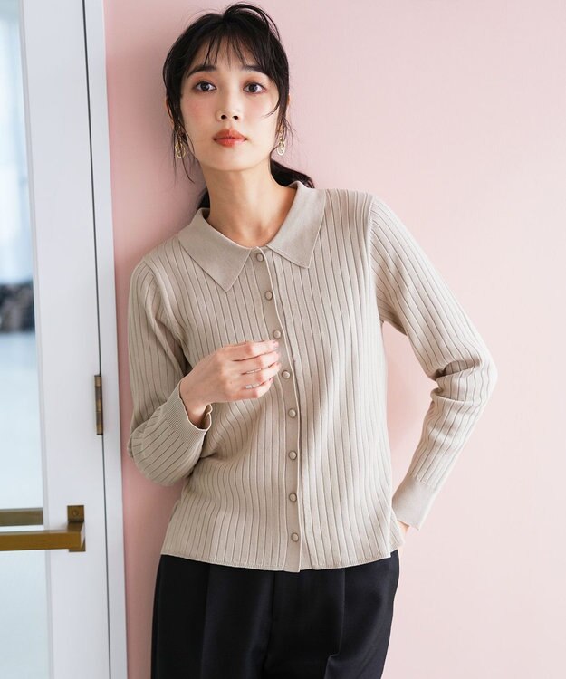 ANY SIS ポロカラーリブ ニット グレージュ