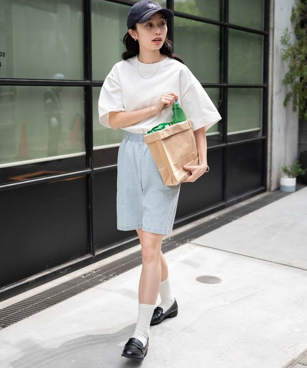 WEGO 【ユニセックス着用ITEM/ウエストゴム】リラックスイージーショーツ デニム淡色