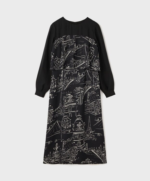 GRACE CONTINENTAL プリントコンビドレス ブラック