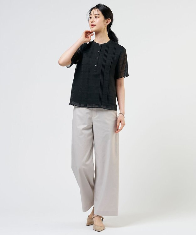 J.PRESS LADIES 【一枚で着映え・シーンレスに活躍】シアーチェック バンドカラー カットソー ブラックチェック系