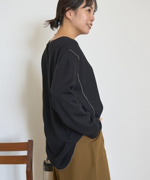 AMERICAN HOLIC 【WEB限定】ワッフル配色メロープルオーバー Black