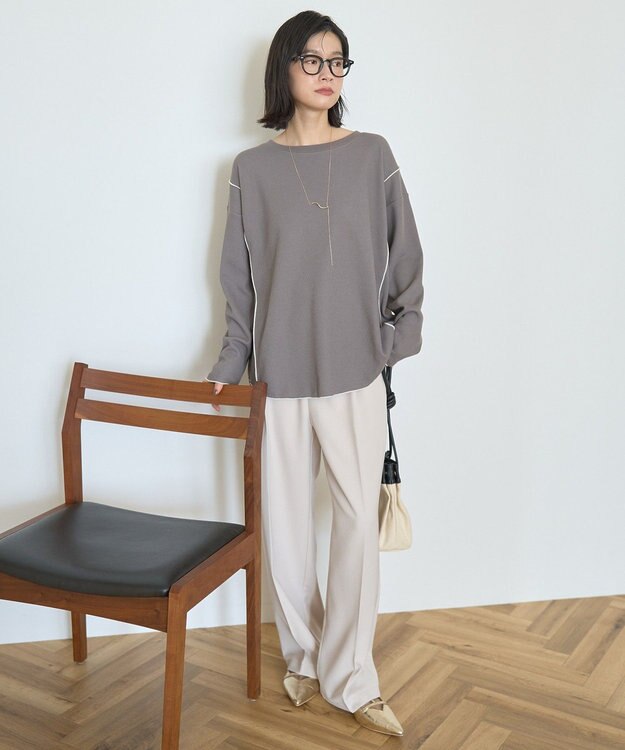 AMERICAN HOLIC 【WEB限定】ワッフル配色メロープルオーバー Charcoal Gray