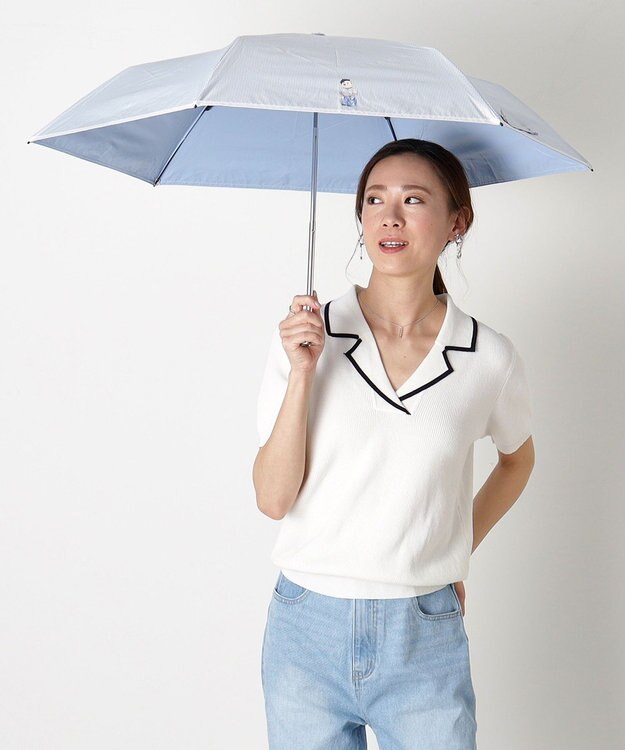 MOONBAT 【WEB限定】 POLO RALPH LAUREN（ポロ ラルフローレン） 晴雨兼用日傘 ワンポイントポロベア プリント 折りたたみ傘 ポーチタイプ 1級遮光/遮熱/遮光 サックスブルーストライプ