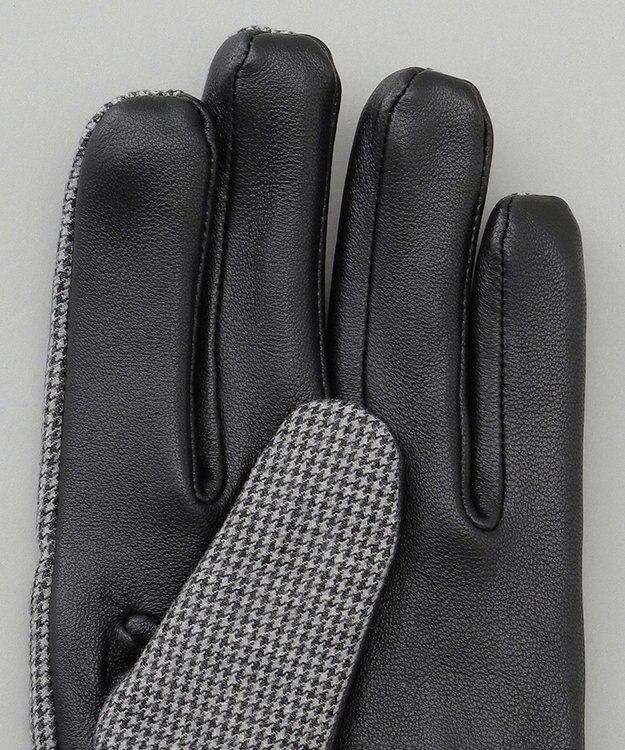 GOTAIRIKU 【スマホ対応】DRAGO/ドラゴ ウールシープレザーコンビ グローブ＿柄 グレー千鳥柄