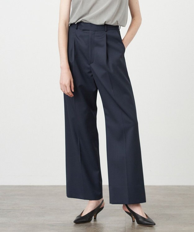 ATON COMPACT WOOL | ストレートパンツ NAVY