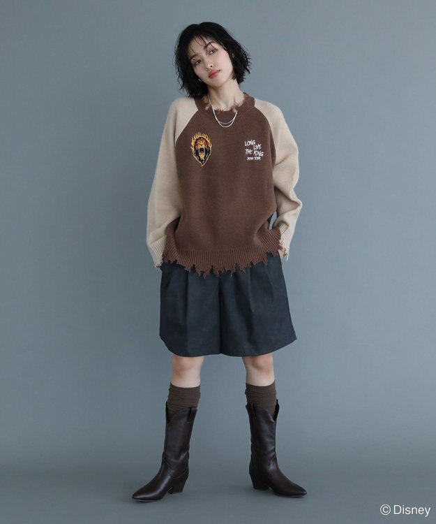 Green Parks VILLAINS/スカー/ダメージラグラン配色ニット Brown