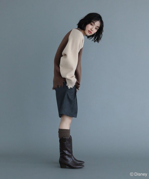 Green Parks VILLAINS/スカー/ダメージラグラン配色ニット Brown