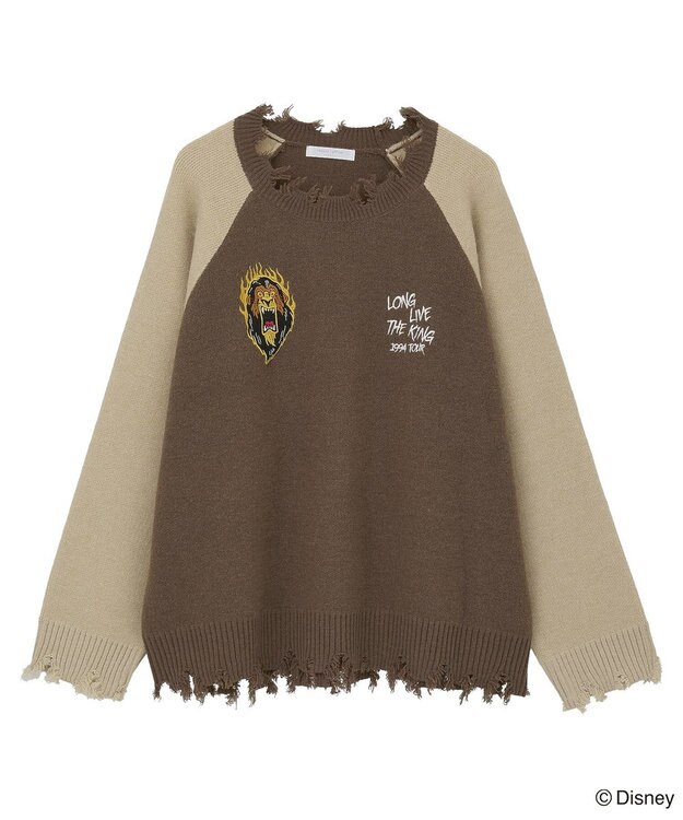 Green Parks VILLAINS/スカー/ダメージラグラン配色ニット Brown