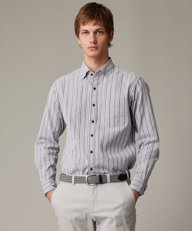 JOSEPH ABBOUD 【キングサイズ・オーガニックコットン使用】 オーガニックコードストライプ シャツ ネイビー系1