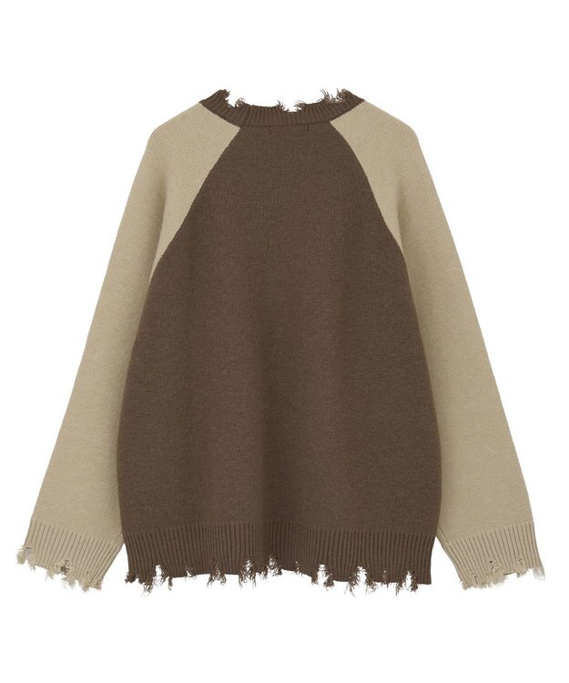 Green Parks VILLAINS/スカー/ダメージラグラン配色ニット Brown