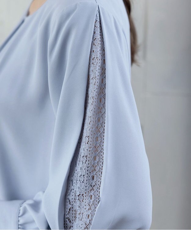 Tiaclasse 【新色追加・洗える】レースパフ袖ブラウス サックス