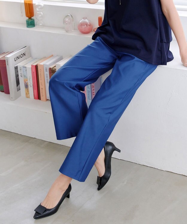 Tiaclasse 【日本製・新色追加・洗える・ストレッチ】エアシルキーワイドパンツ ブルー