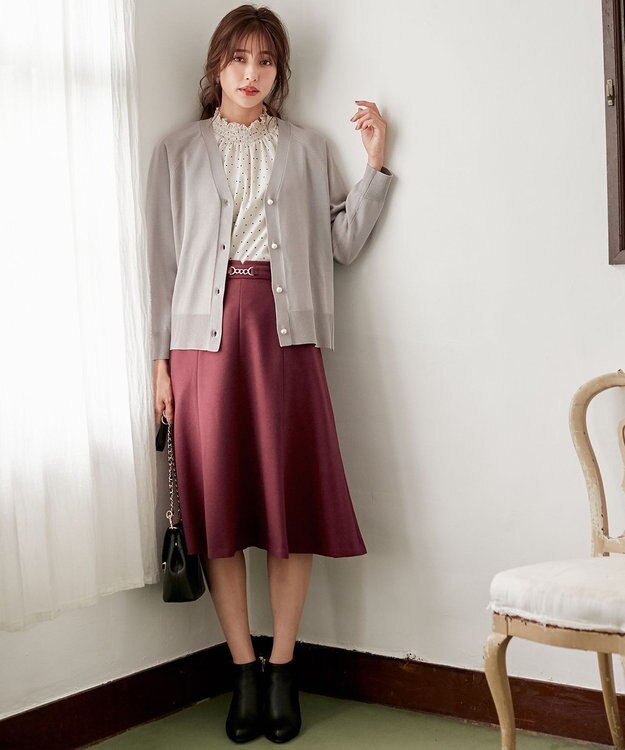 ANY SIS 【洗える】Vネックミディ カーディガン ライトグレー