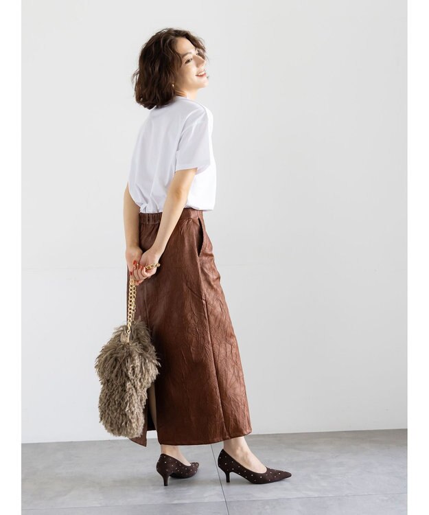 Te chichi クラックレザーライクナロースカート ブラウン