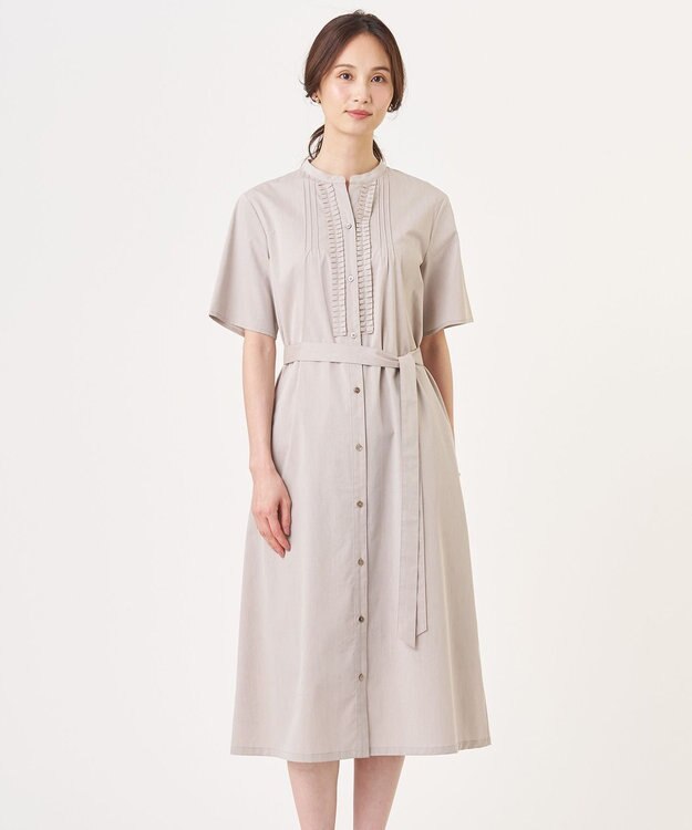 J.PRESS LADIES 【一枚で着映え】ライトタフタ タックプリーツ ワンピース グレージュ系