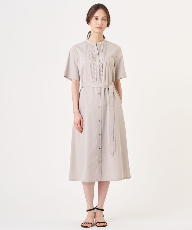J.PRESS LADIES 【一枚で着映え】ライトタフタ タックプリーツ ワンピース グレージュ系