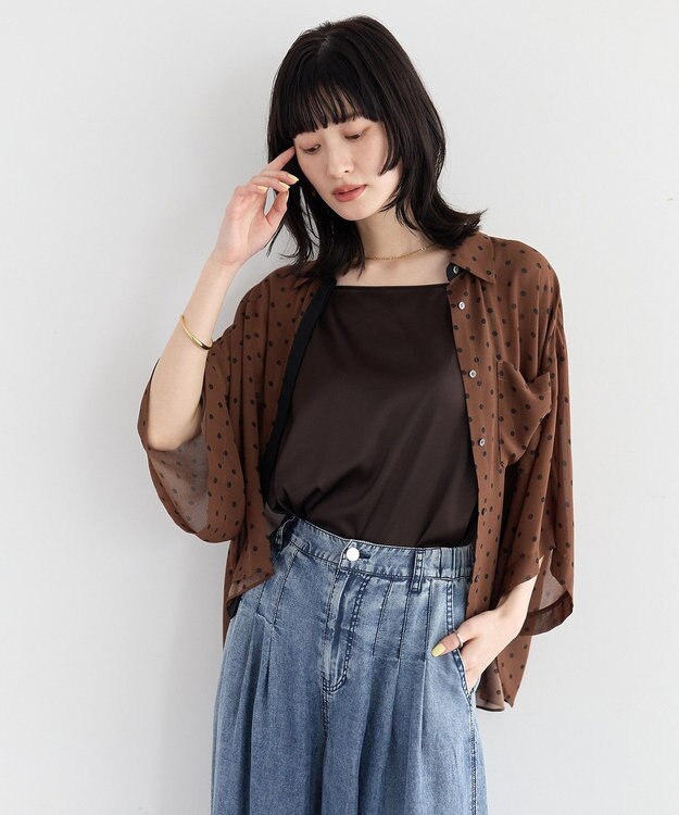 YECCA VECCA 【2点SET】キャミ付きシアードットシャツ Brown