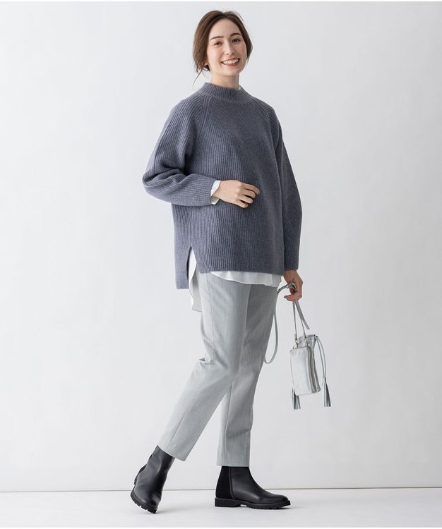 自由区 L 【洗える】ウールカシミヤ ハイネックニット (検索番号:JL27) ライトグレー系