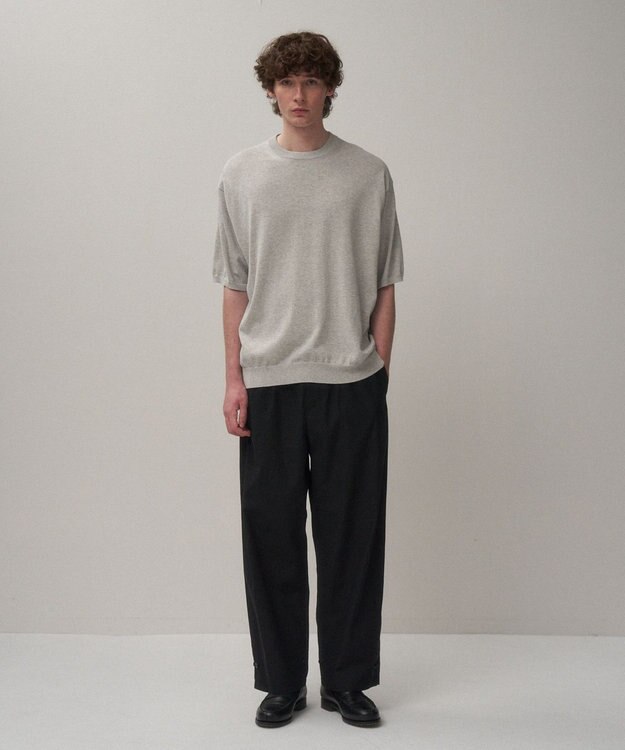 ATON COTTON WASHI KNIT | ハーフスリーブクルーネックセーター - UNISEX TOP GRAY