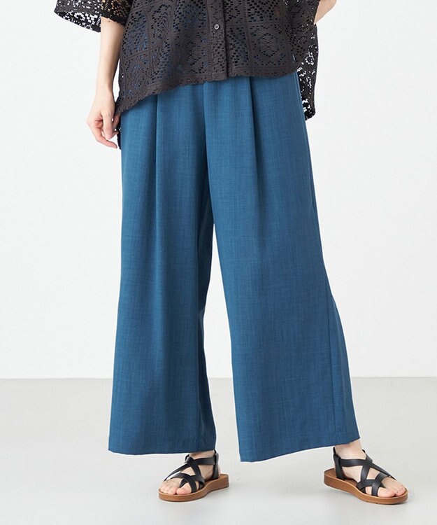 SHARE PARK LADIES ドライタッチリネンライクパンツ ダルブルー系