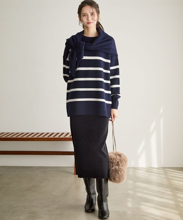 23区 S 【SLOW/一部店舗限定】ソフトウール ボーダー ニット ネイビーボーダー