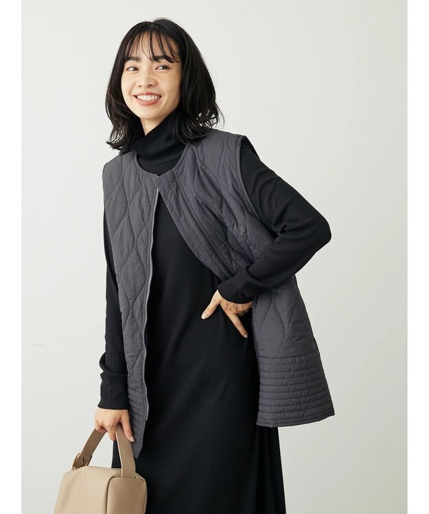 Green Parks リブカットＩラインワンピース Black