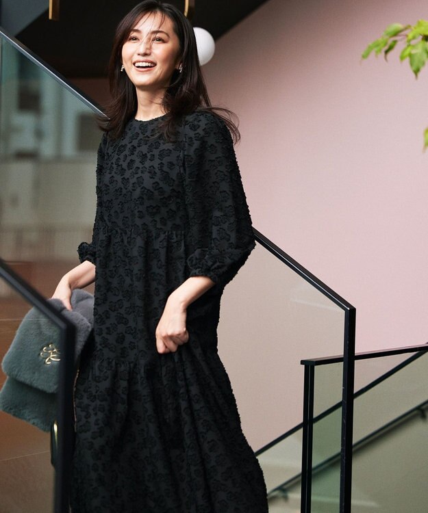 組曲 S カットジャカードティアードワンピース ブラック系