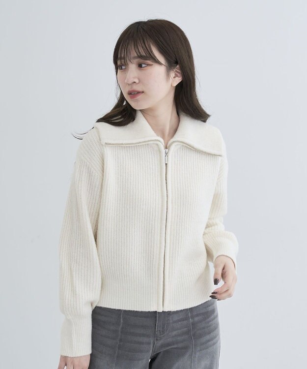 Green Parks Ｚｉｐ付きコンパクトニットカーディガン Ecru