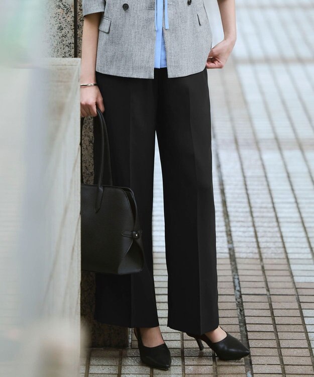 ICB 【CLASSY.掲載・WEB限定カラーあり】FluidBackSatin ワイドパンツ ブラック