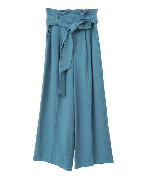 YECCA VECCA ベルテッドリネン混ワイドパンツ Blue Green