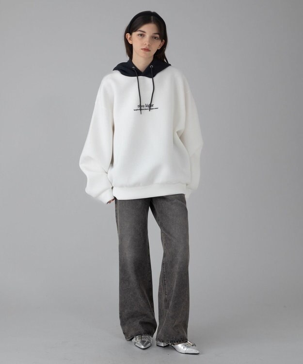 WEGO 【ユニセックス着用ITEM/MLサイズ展開】ワンポイントバイカラープルパーカー ホワイト