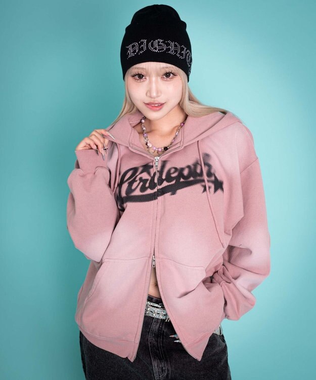 WEGO 【ユニセックス着用ITEM/MLサイズ展開】グラフィックZIPパーカー ピンク