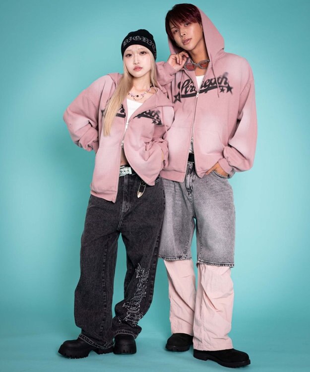 WEGO 【ユニセックス着用ITEM/MLサイズ展開】グラフィックZIPパーカー ピンク