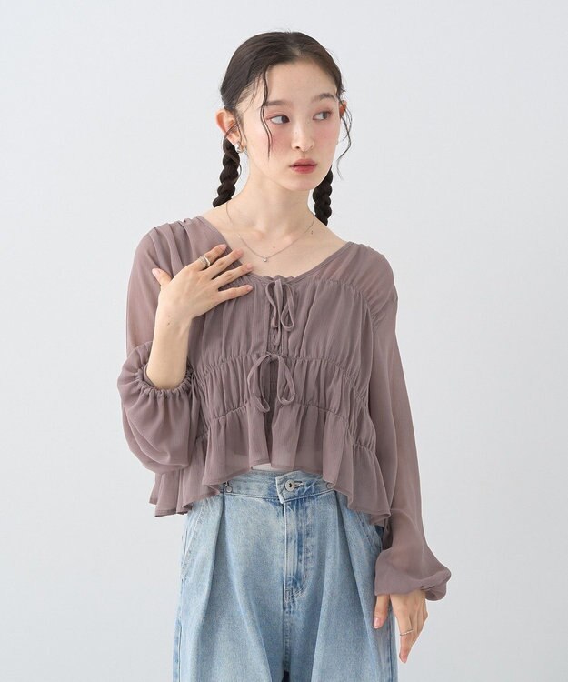 earth music&ecology ＳＥＴ２点シアーシャーリングブラウス＋インナー Mocha