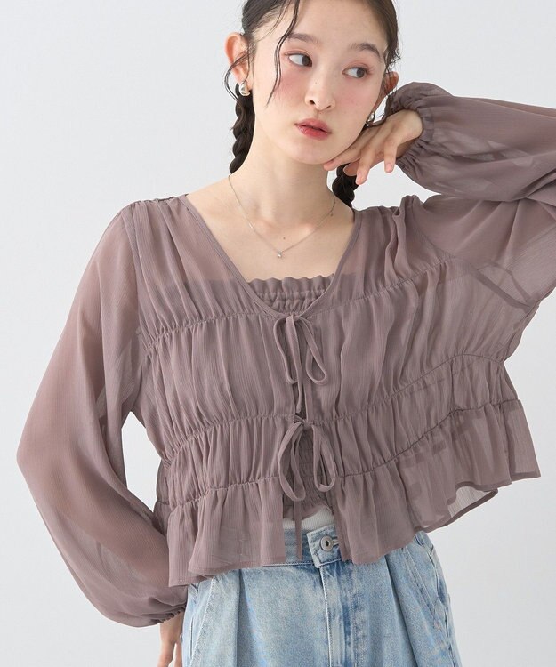 earth music&ecology ＳＥＴ２点シアーシャーリングブラウス＋インナー Mocha