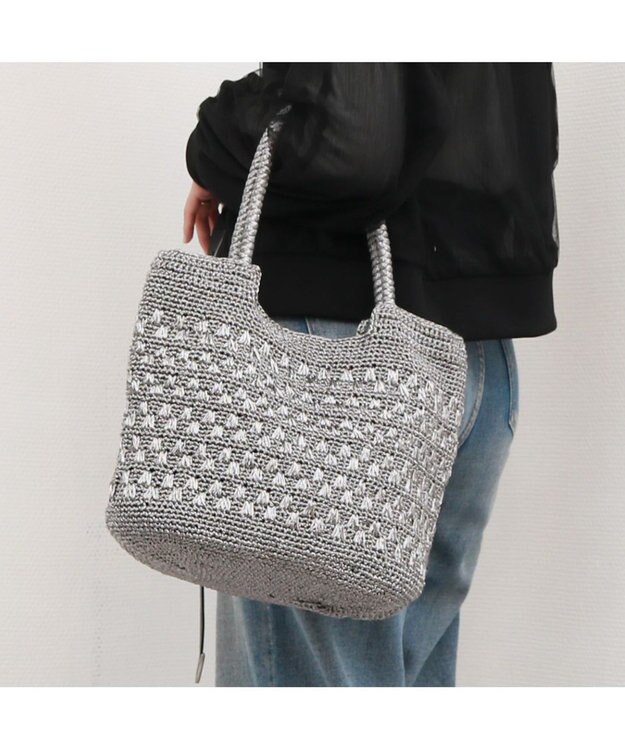 UNBILLION カシュカシュ cachecache / メタリックコード柄編みトートバッグ ダークシルバー