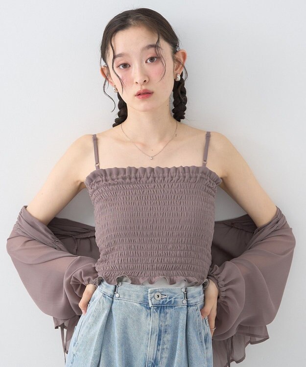 earth music&ecology ＳＥＴ２点シアーシャーリングブラウス＋インナー Mocha