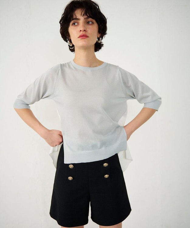 GRACE CONTINENTAL バイカラークルーニットトップ グレー