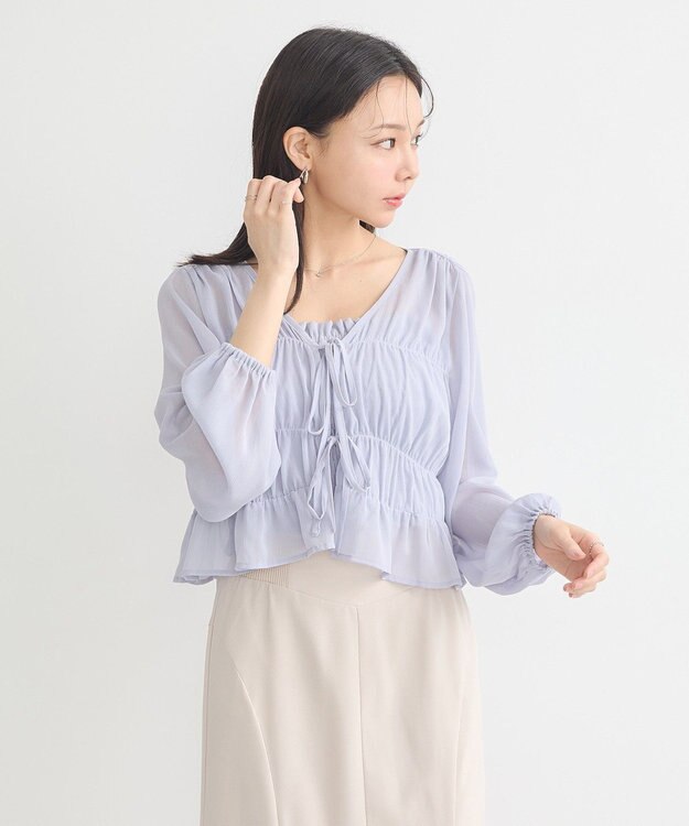 earth music&ecology ＳＥＴ２点シアーシャーリングブラウス＋インナー Blue