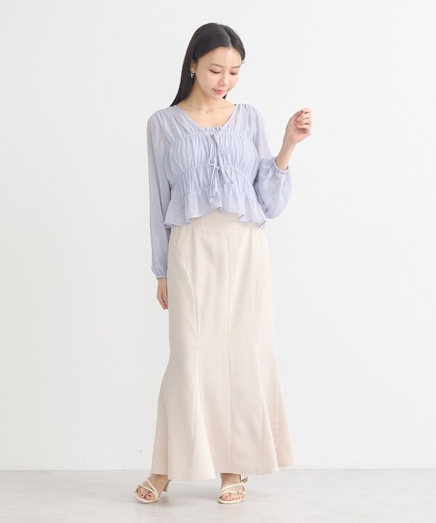 earth music&ecology ＳＥＴ２点シアーシャーリングブラウス＋インナー Blue