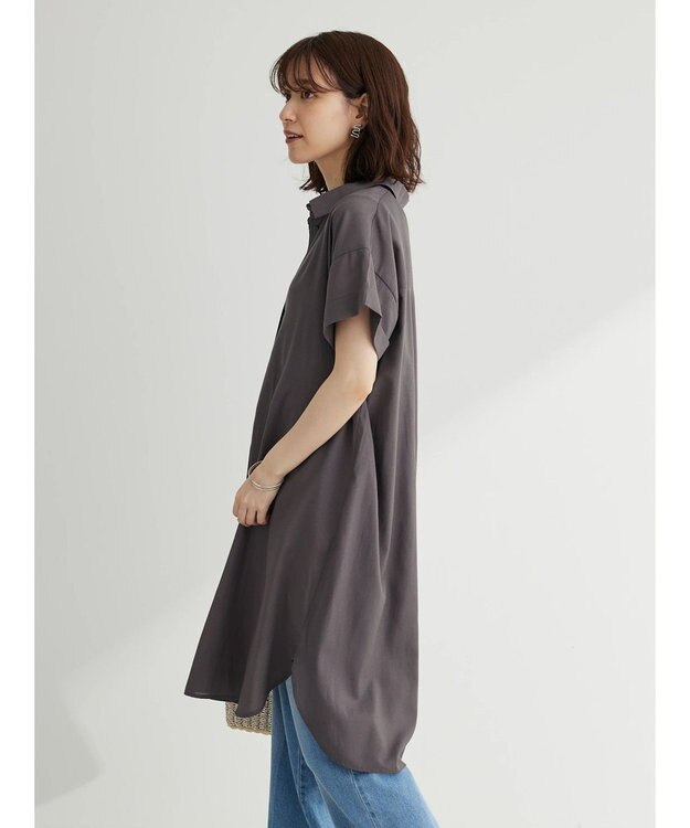 Green Parks ミディ丈半袖シャツワンピース Charcoal Gray