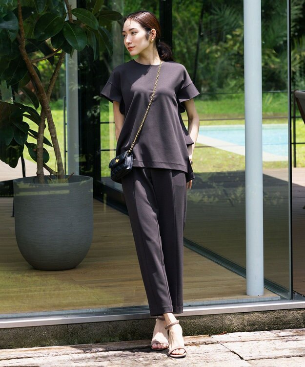 組曲 【吸湿・冷感・UVケア】スタイルアップジャージー パンツ ブラウン系