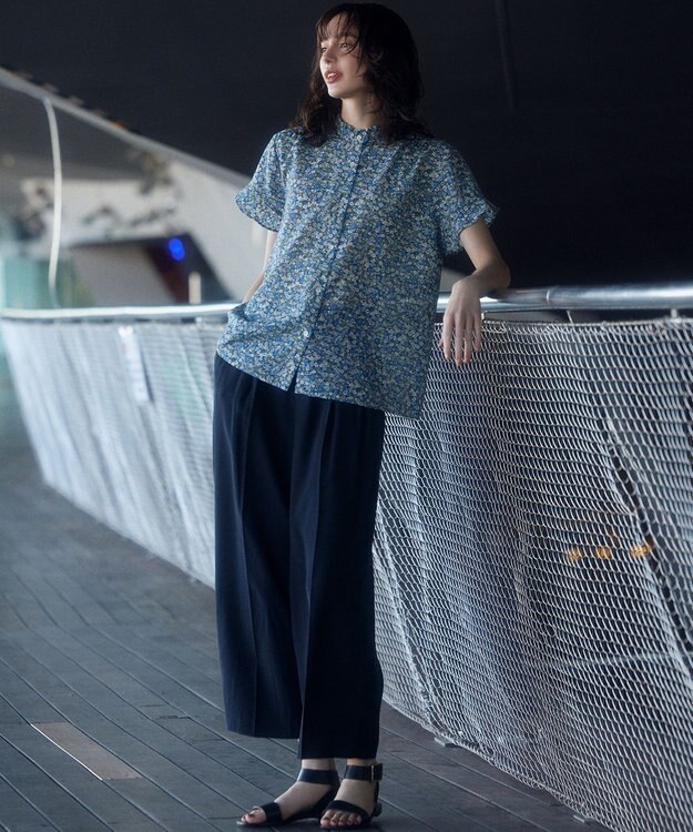 組曲 フラワーガーデンプリント ブラウス ブルー系