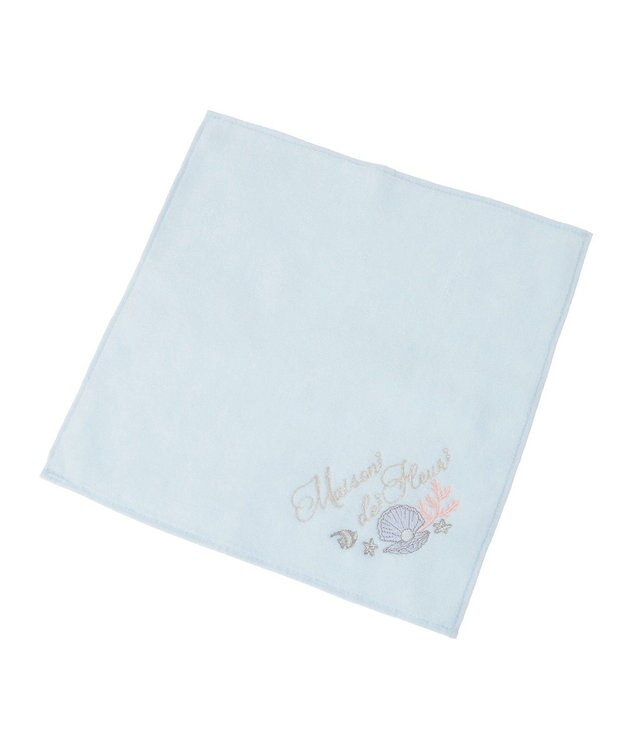Maison de FLEUR シェル刺繍タオルハンカチ Light Blue