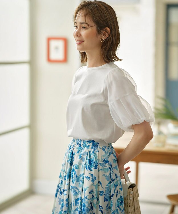 組曲 【人気につき新色追加！】チュールスリーブ カットソー アイボリー系