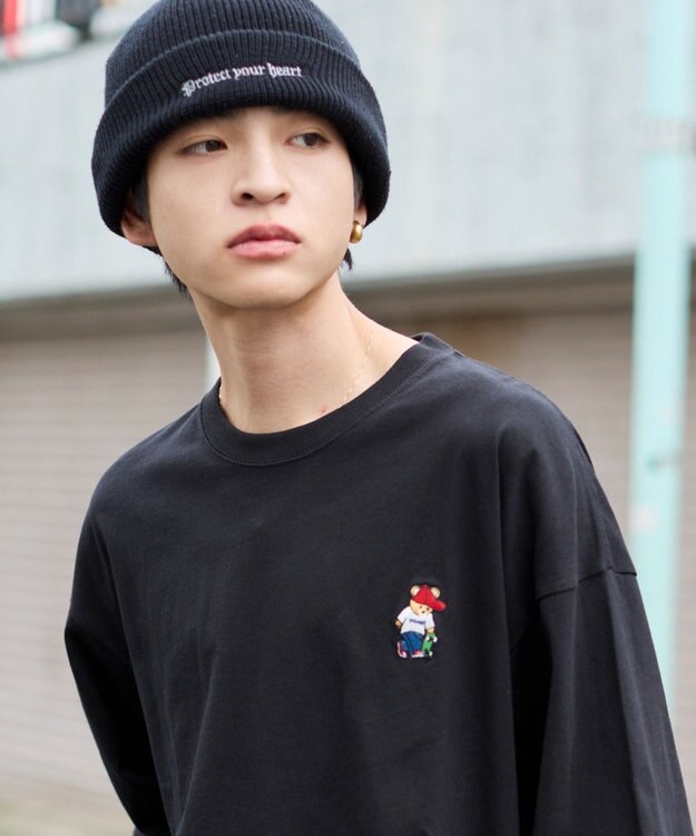 WEGO 【ユニセックス着用ITEM/MLサイズ展開】別注VISIONベアワンポイントT（LS） ブラック